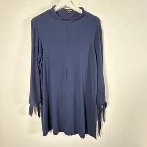 Robert Kitchen Womens Blue Long Sleeve High Neck Tunic Top Medium Bamboo Rayon
